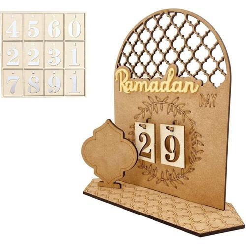 Calendrier du compte à rebours en bois pour l'aïd moubarak, décorations pour la maison, calendrier de l'avent de l'aïd moubarak, 2023