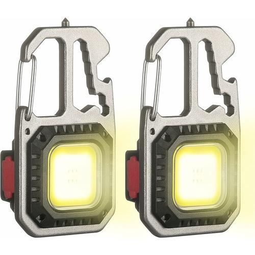 2 Pcs Mini Lampe De Travail D'inspection Led Rechargeable Cob Portable Petites Porte Porte-Clés Lampes,6 Modes, Avec Support Pliant Ouvre-Bouteille Base Aimantée,Pour Camping/Réparation [Classe Énergé Goodnice