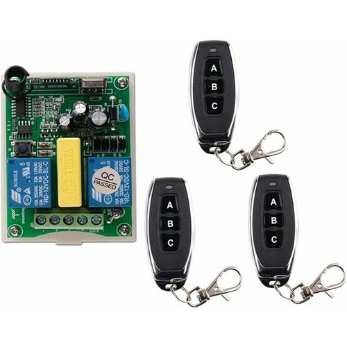 Télécommande sans fil 2 canaux 1 récepteur + 3 émetteurs pour tuyau Kit radio de porte de garage Contrôleur de moteur de treuil électrique Fonction d'inversion 220V goodnice