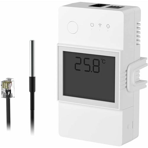 TH Elite 16A Interrupteur Connecté WiFi avec DS18B20 Capteur de Température Étanche, Contrôle à Distance via APP, Surveillance de Temp, Compatible avec Alexa, Google Home, Interface RJ11 goodnice