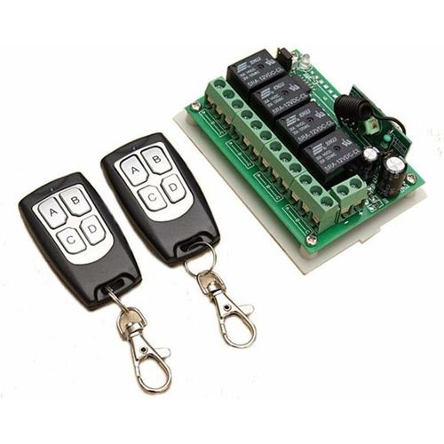 433MHZ Télécommande à Canaux sans Fil DC 12V 4CH Interrupteur à Relais RF Longue Distance 2 Émetteurs +1 Récepteur pour Porte de Garage/Portail Alarme goodnice