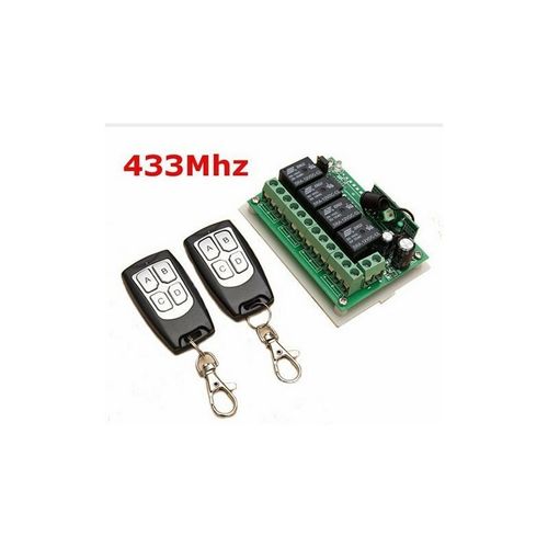 433MHZ Télécommande à Canaux sans Fil DC 12V 4CH Interrupteur à Relais RF Longue Distance 2 Émetteurs +1 Récepteur pour Porte de Garage/Portail Alarme goodnice