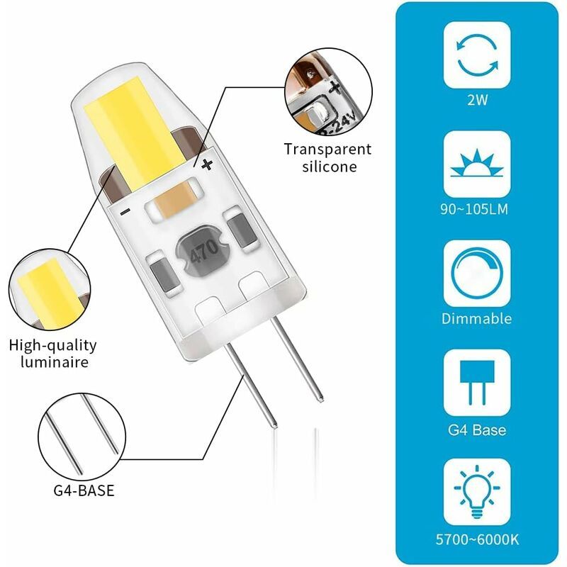 Led G4 Dimmable Blanc Froid Ampoules,2w Equivalent 20w Halog... - 2
