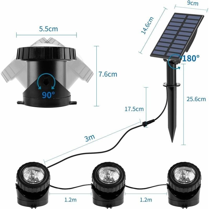 Lampe Solaire Sous-Marines, 3 Packs Spots Solaire, clairage... - 4