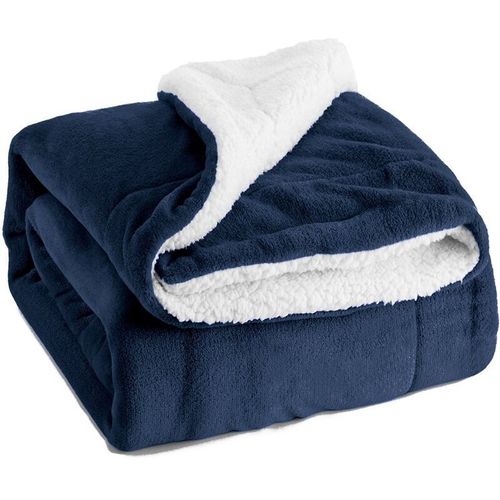 Plaid Couverture Polaire En Sherpa, 130x160 Couverture Lit 1 Personne Bleu Marine, Plaid Canape Fourrure Jeté De Canapé Réversible, Jete De Canape Petit Épais Chaud Et Doux En Peluche 130 X 160(Bleu M Goodnice