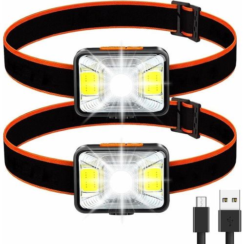 Lampe Frontale Puissante[Lot De 2], Led Torch Frontale Usb Rechargeable 200 Lumens 5 Modes D'éclairage Lumière Blanche Et Rouge, Etanche Ipx5 Pour Pêche,Camping,Lecture,Randonnée,Cyclisme,Etc. [Classe Goodnice