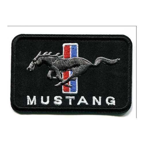 Patch Logo Mustang Rectangulaire Cheval 9x6 Cm Ecusson Thermocolant Garage Veste Chemise