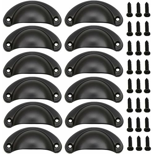 12 Pièces Poignée de Porte Coquille, Rétro Poignées de Porte, Poignées de Meubles Traditionnelles en Demi Lune Avec Vis, pour Tiroir, Armoire, Commode (Noir) goodnice
