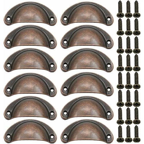 12 Pièces Poignée de Porte Coquille, Rétro Poignées de Porte, Poignées de Meubles Traditionnelles en Demi Lune Avec Vis, pour Tiroir, Armoire, Commode (Bronze Rouge) goodnice