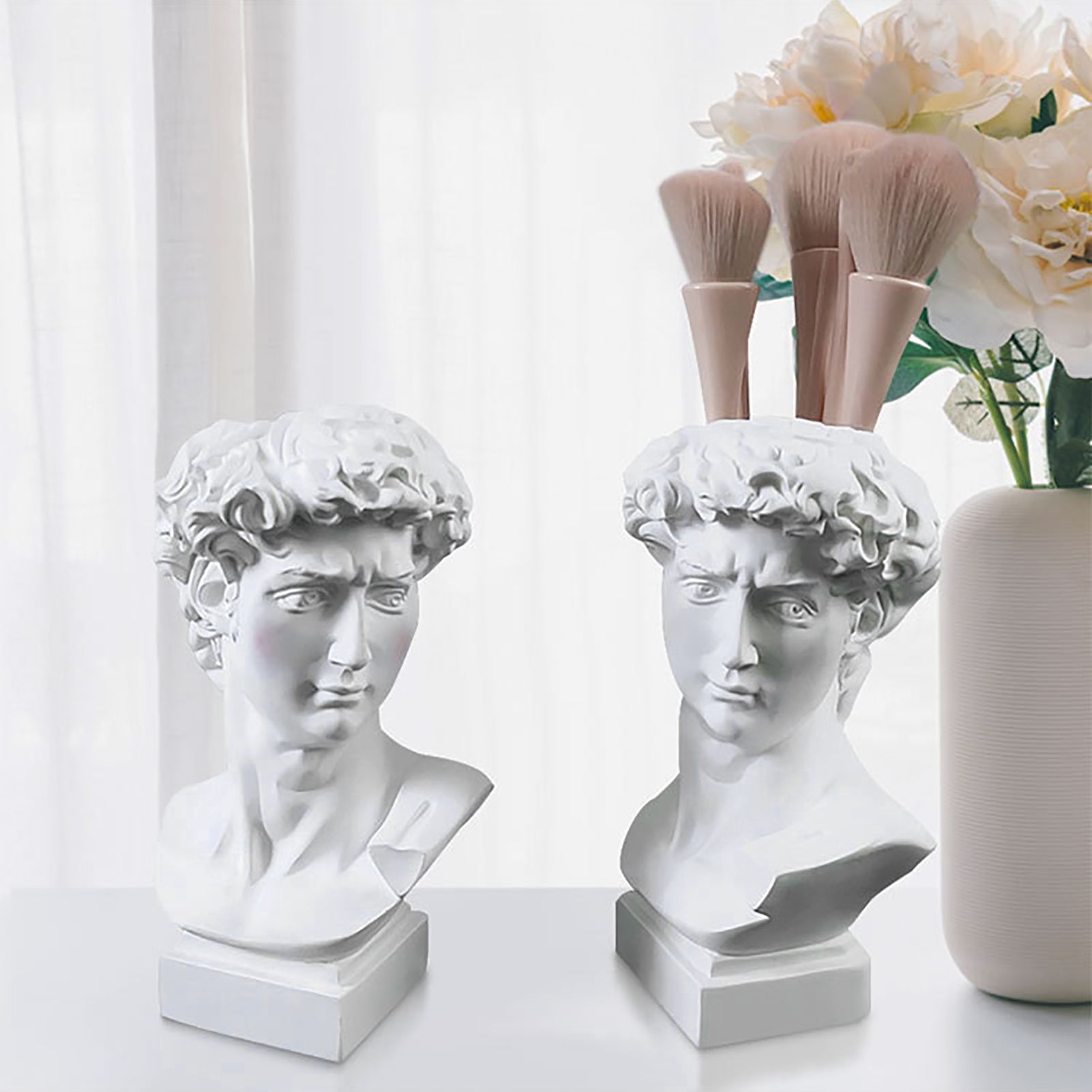 Statue de Buste en Rsine de Style Romain, Vase  Fleurs, Ar... - 4