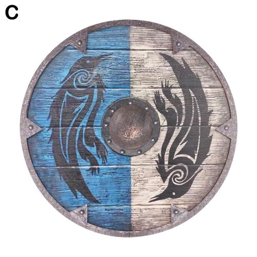 Bouclier Viking en Bois Peint, Arme Ronde Médiévale, Armure Décorative de Soldat Cosplay, Costume d'Halloween pour Adulte, M2M5