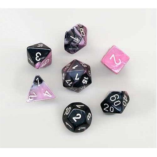 Chessex Polyhedral 7-Die Gemini Dice Set - Black-Pink With White Chx-26430