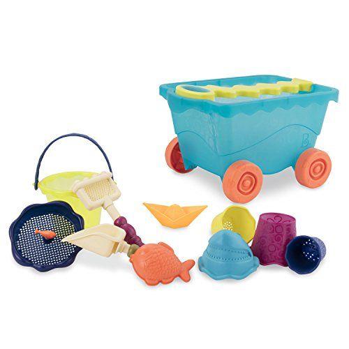 B Toys - Wavy-Wagon - Travel Beach Buggy (Sea Blue) With 11 Funky Sand Toys - Phthalates And Bpa Free - 18 M+