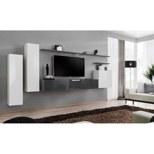 Meuble Tv Mural Design "Switch I" 330cm Blanc & Gris