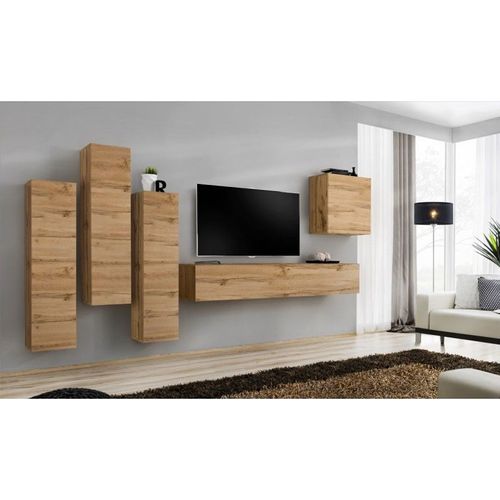 Meuble Tv Mural Design "Switch Iii" 330cm Naturel
