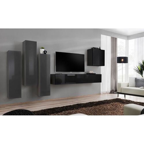 Meuble Tv Mural Design "Switch Iii" 330cm Gris & Noir