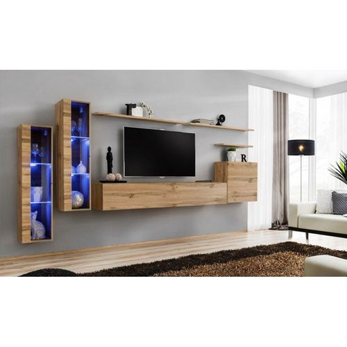 Meuble Tv Mural Design "Switch Xi" 330cm Naturel
