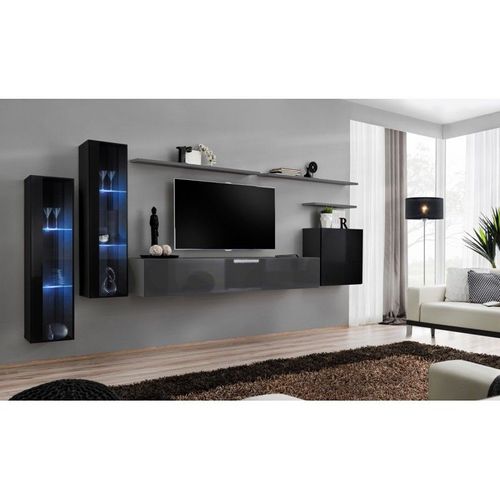 Meuble Tv Mural Design "Switch Xi" 330cm Noir & Gris