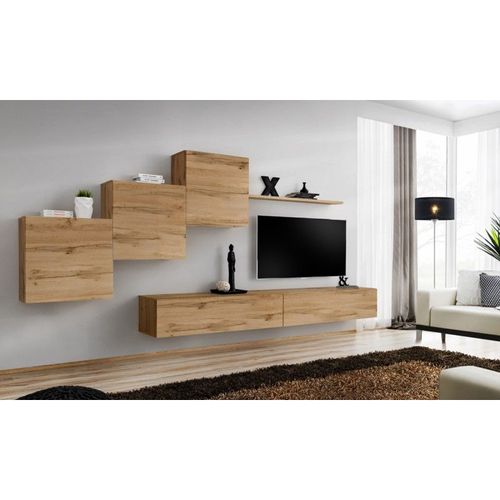 Meuble Tv Mural Design "Switch X" 330cm Naturel
