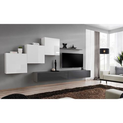 Meuble Tv Mural Design "Switch X" 330cm Blanc & Gris