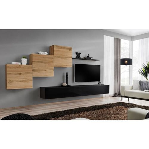 Meuble Tv Mural Design "Switch X" 330cm Naturel & Noir