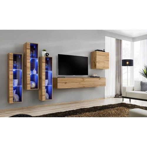 Meuble Tv Mural Design "Switch Xiii" 330cm Naturel