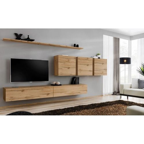 Meuble Tv Mural Design "Switch Vii" 340cm Naturel