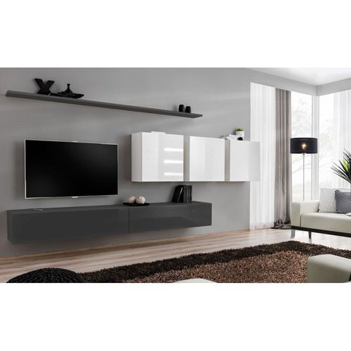 Meuble Tv Mural Design "Switch Vii" 340cm Gris & Blanc