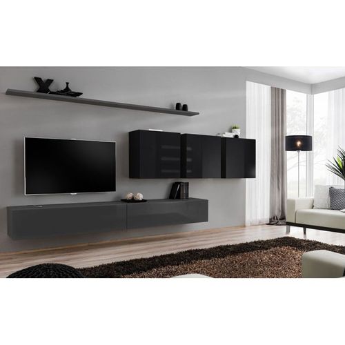Meuble Tv Mural Design "Switch Vii" 340cm Gris & Noir