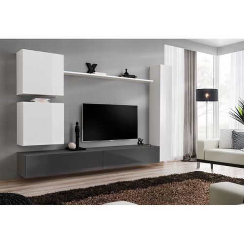 Meuble Tv Mural Design "Switch Viii" 280cm Blanc & Gris