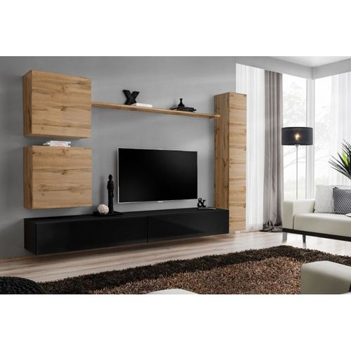 Meuble Tv Mural Design "Switch Viii" 280cm Naturel & Noir