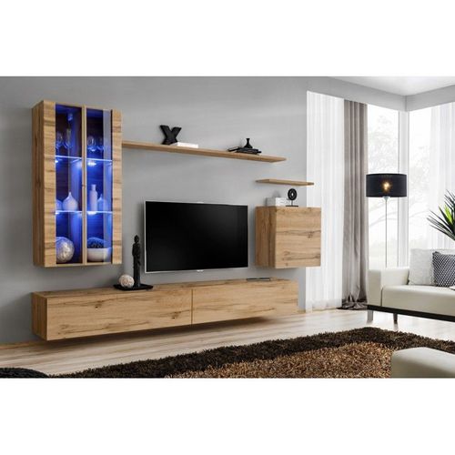 Meuble Tv Mural Design "Switch Xii" 270cm Naturel
