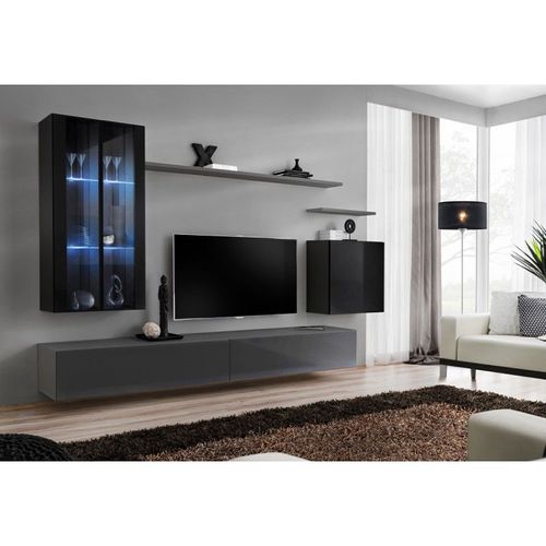 Meuble Tv Mural Design "Switch Xii" 270cm Noir & Gris