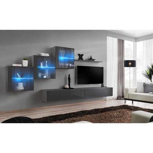 Meuble Tv Mural Design "Switch Xx" 330cm Gris