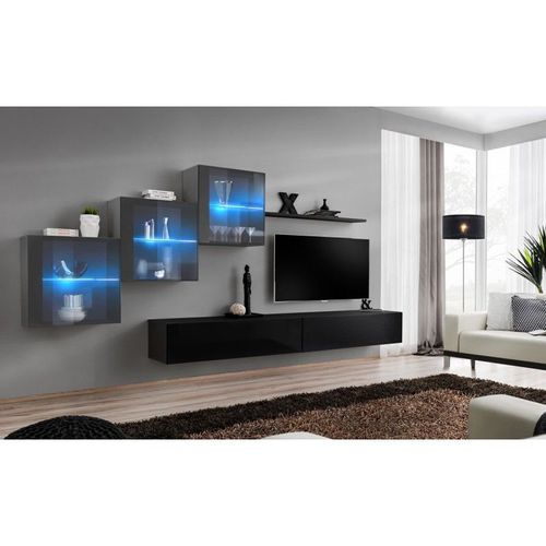 Meuble Tv Mural Design "Switch Xx" 330cm Noir & Gris