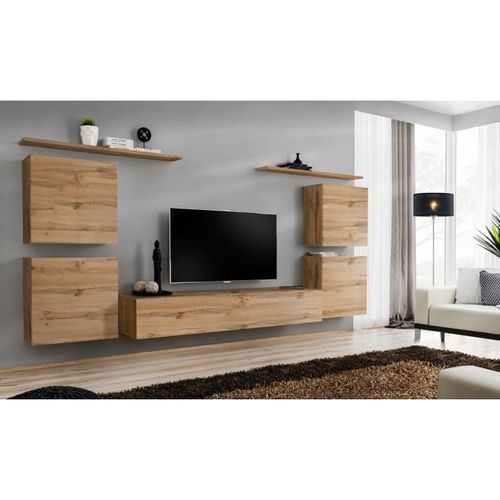 Meuble Tv Mural Design "Switch Iv" 320cm Naturel
