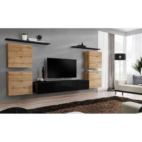 Meuble Tv Mural Design "Switch Iv" 320cm Naturel & Noir