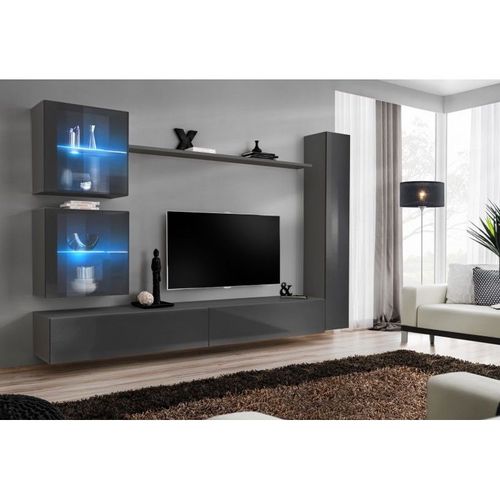 Meuble Tv Mural Design "Switch Xviii" 280cm Gris