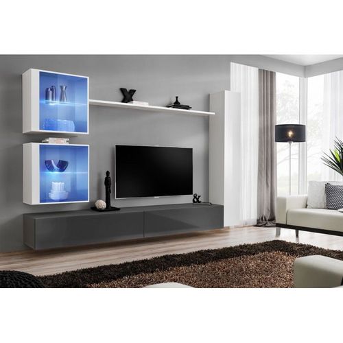 Meuble Tv Mural Design "Switch Xviii" 280cm Gris & Blanc