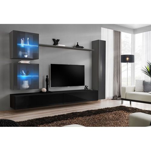 Meuble Tv Mural Design "Switch Xviii" 280cm Noir & Gris