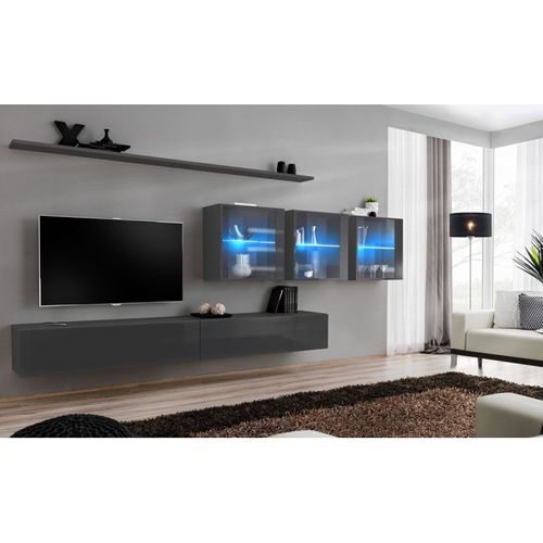 Meuble Tv Mural Design "Switch Xvii" 340cm Gris