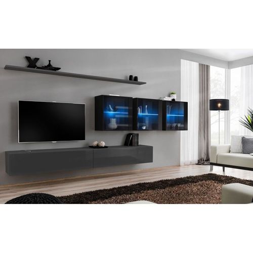 Meuble Tv Mural Design "Switch Xvii" 340cm Gris & Noir