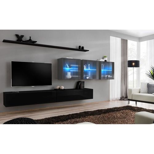 Meuble Tv Mural Design "Switch Xvii" 340cm Noir & Gris