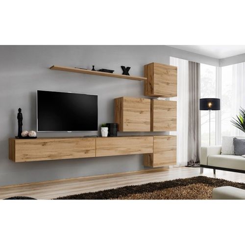 Meuble Tv Mural Design "Switch Ix" 310cm Naturel