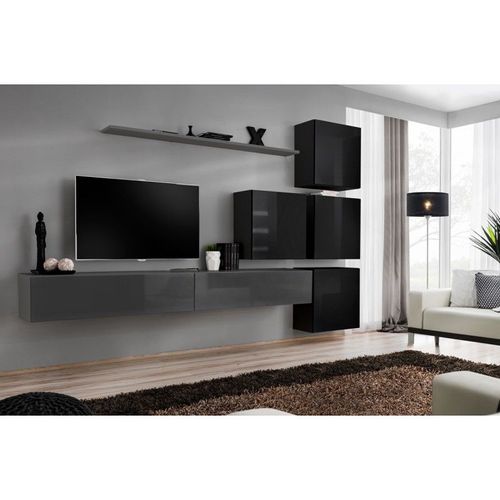 Meuble Tv Mural Design "Switch Ix" 310cm Gris & Noir