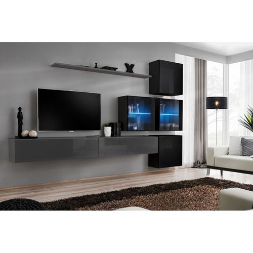 Meuble Tv Mural Design "Switch Xix" 310cm Gris & Noir