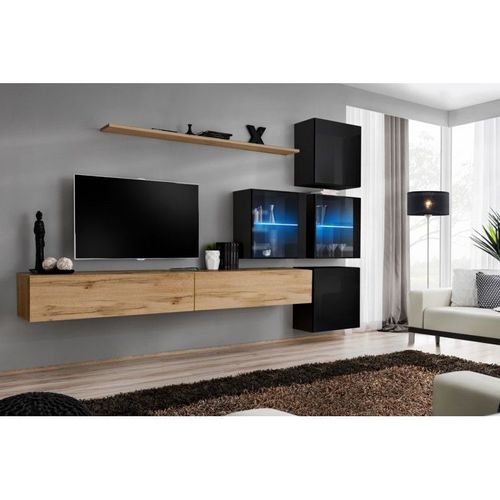 Meuble Tv Mural Design "Switch Xix" 310cm Naturel & Noir