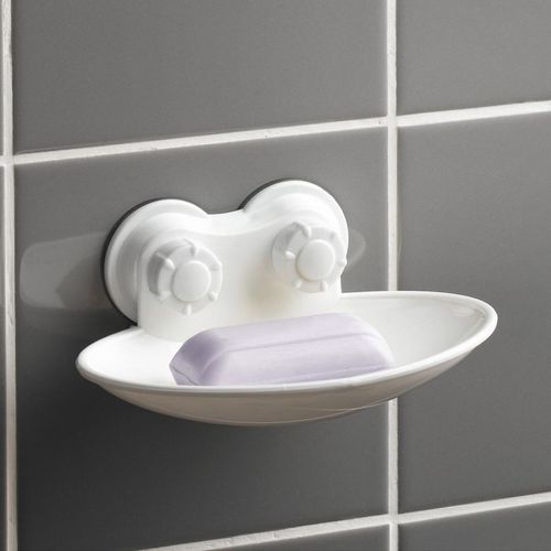 Porte Savon en Plastique "Ventouse" 15cm Blanc