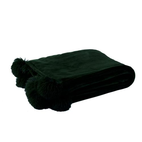 Paris Prix - Plaid À Pompons "Blanket" 130x170cm Noir
