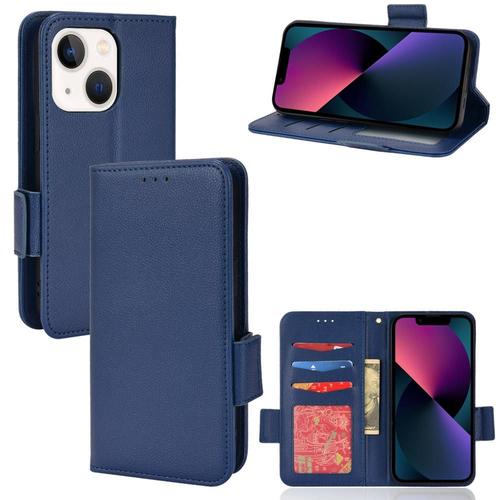 Étui Pour Iphone 13 Mini Boucle Latérale Portefeuille Titulaire De Fentes Pour Cartes Magnétique Cuir Pu - Bleu